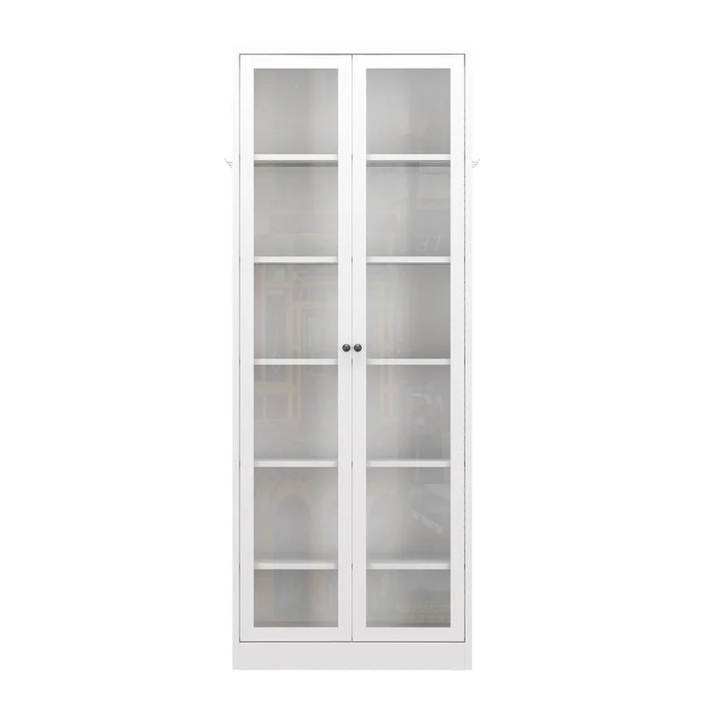 White 72" Freestanding Kitchen Pantry Cabinet with 5 Adjustable Shelves