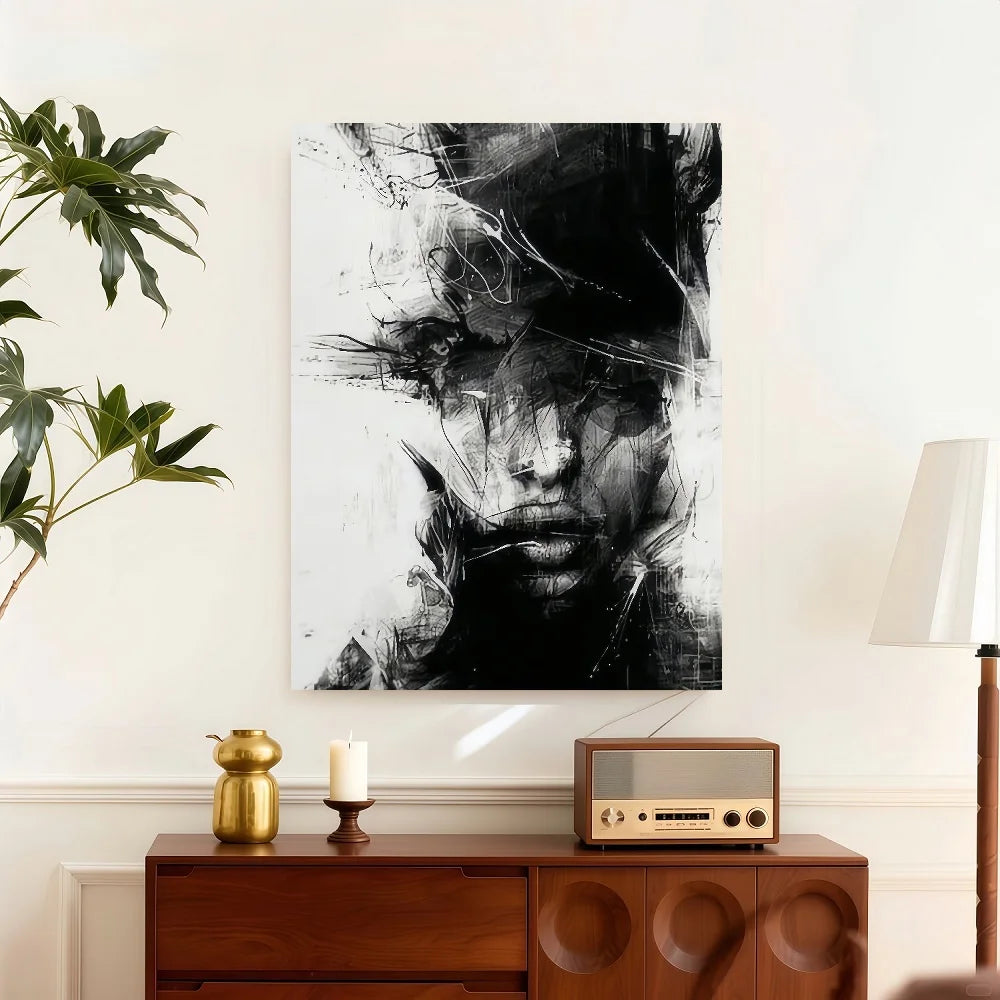 Framed Decoration Contemporary Abstract Painting Black And White Woman Face Art Poster Canvas Wall Art Posters For Room Aestheti