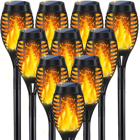 10Pack Solar Torch Light Outdoor Flickering Flame for Halloween Decorations | Solar Lights for Outside Halloween Decor, Waterproof Garden Light Solar Powered, Flame Torches for Yard Pathway Decorations