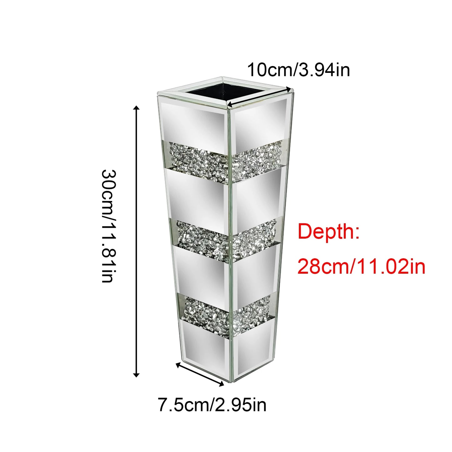 Tall Floor Flower Vase Crystal Diamond Decor Vase Mirrored Living Room Vase