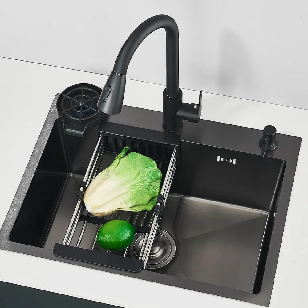 Stainless Steel Kitchen Sink Large Integrated Faucet Sink Dish Basin With Drain Basket Soap Dispenser/Pure Water/Cup Washer