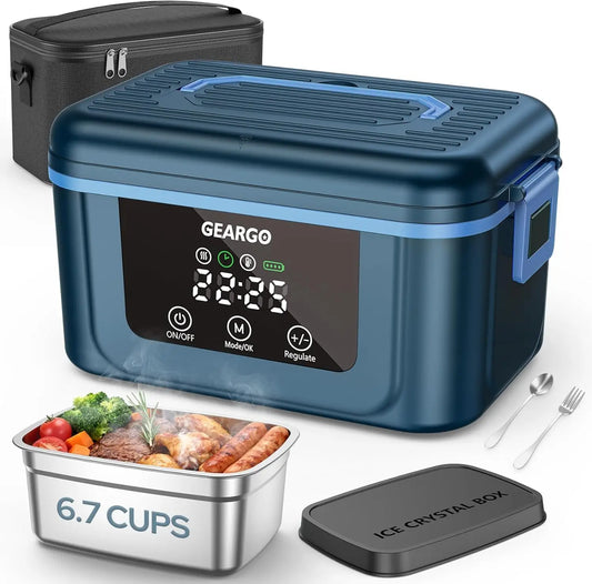 Cordless Electric Lunch Box,1.4L 24000mAh Rechargeable Heated Lunch Box with Ice Crystal Box,24 Hours Self Heating Lunchbox