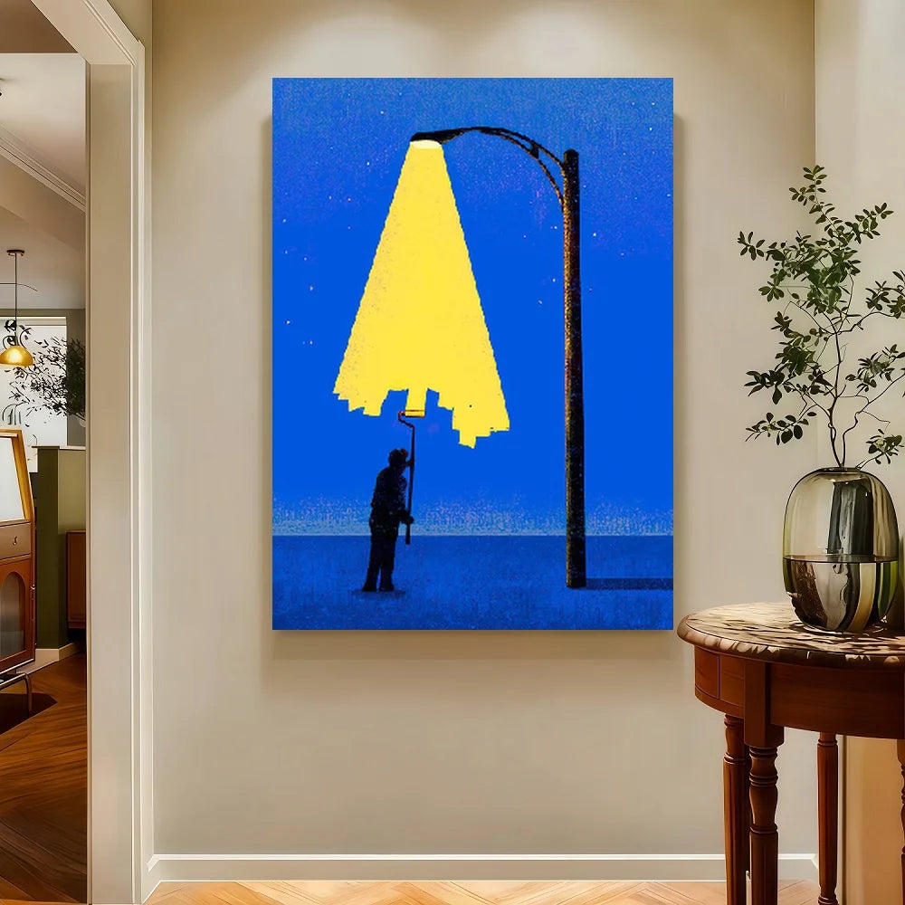Framed Flat Flat 1 Surrealism Wall Art Poster - Vintage Modern Vertical Painting, Fantasy Light And Shadow Design, Suitable for