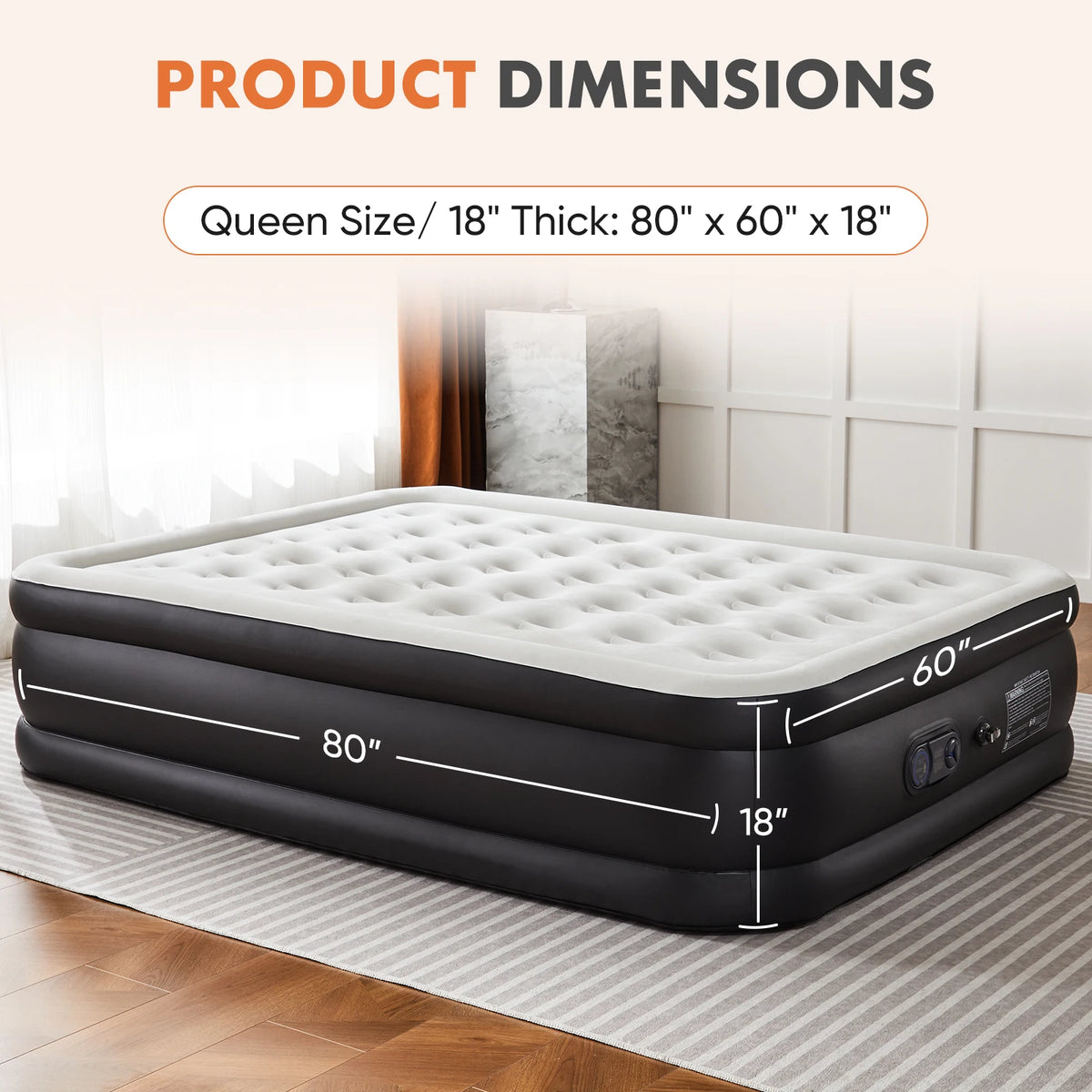 MCQ 18IN Tall Air Mattress with Built in Pump Inflatable Blow Up Airbed Non-Slip Bottom Weight Capacity 660 lbs for Home Camping