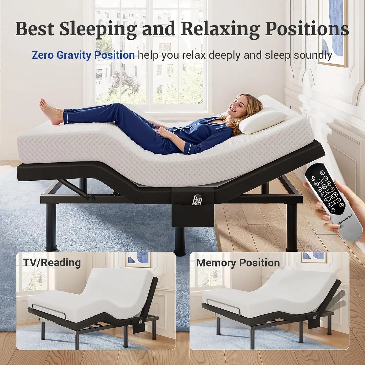 Adjustable Split King Bed Frame With Remote Massage Zero Gravity USB Nightlight Easy Assembly, Customized