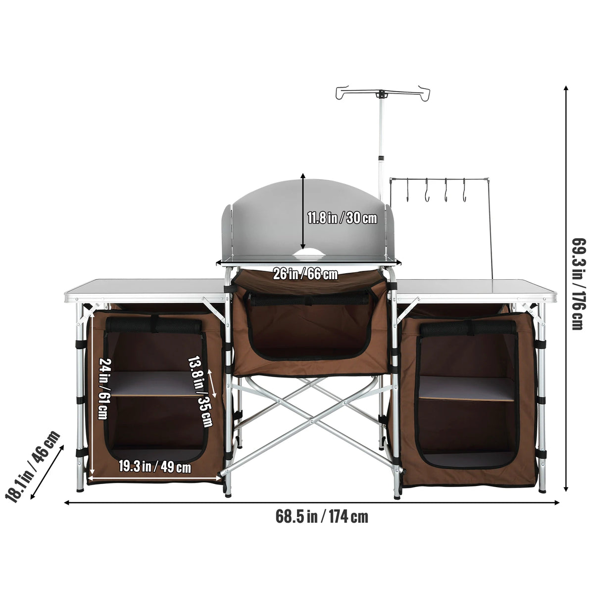 SucceBuy Camping Outdoor Kitchen Table Cabinet Foldable Folding Cooking Storage Rack Aluminum Alloy Bracket for BBQ Picnic