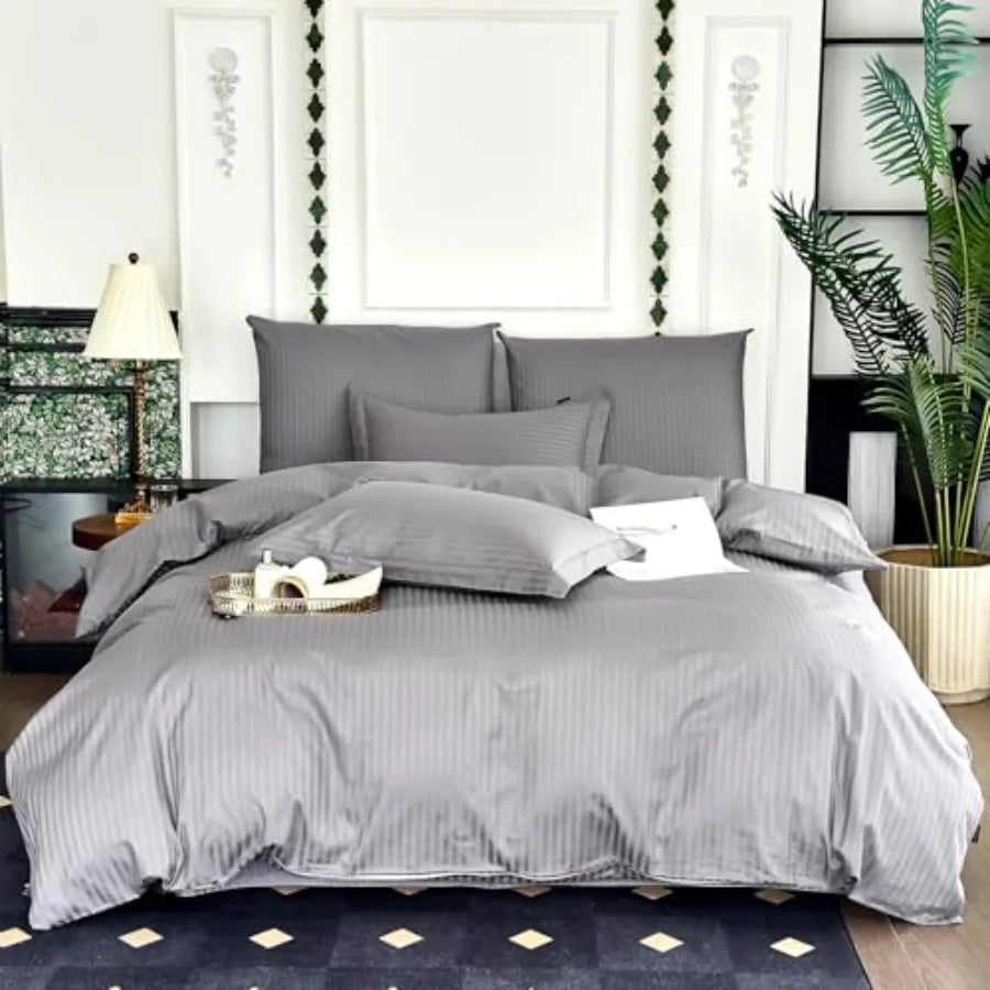 Hotel Collection Duvet Cover Size 100% Cotton Satin Textured Comforter Cover with Zipper 3 Pcs Bedding Set 1 Duvet Cover + 2 Pi