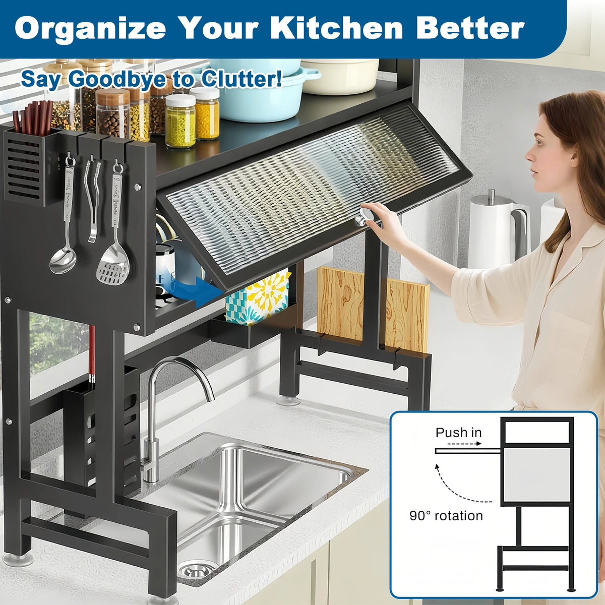 Extra long Drying Rack for Kitchen Sink, Space Saving Dish Rack，Keep Kitchen Sink Shlef Organized Space-Saving Dish Drying Rack, Large Stainless Steel Sink Drying Rack for Dishes- Countertop Organizer for Dishes, Utensils