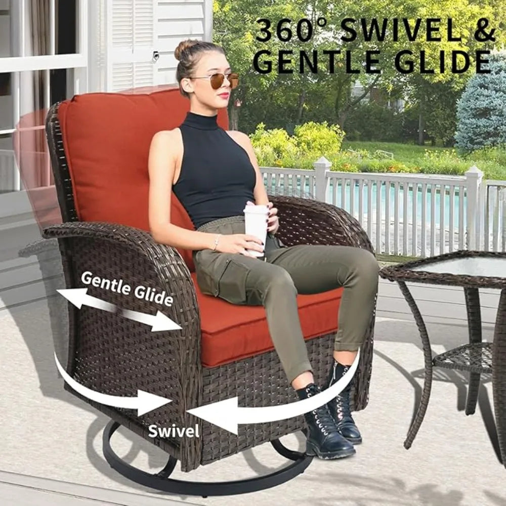 3 Pieces Outdoor Swivel Rocker Patio Chair Set Wicker Patio Swivel Chairs with Side Table Cushions High Back ront Porch Rocking