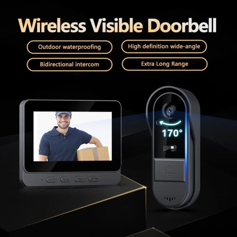 Wireless Doorbell Camera with 1080P Resolution, Monitor Screen, Free Storage, Night Vision, and 170° View Angle