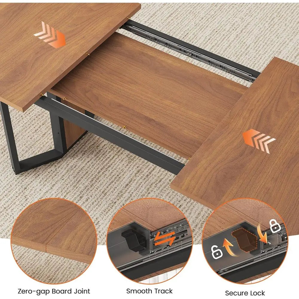 5-Piece Dining Table Set or 4-6 People, 63" Exble Kitchen Table and 4 Cushion Chairs, Dining Room Table with MD Board & Metal e