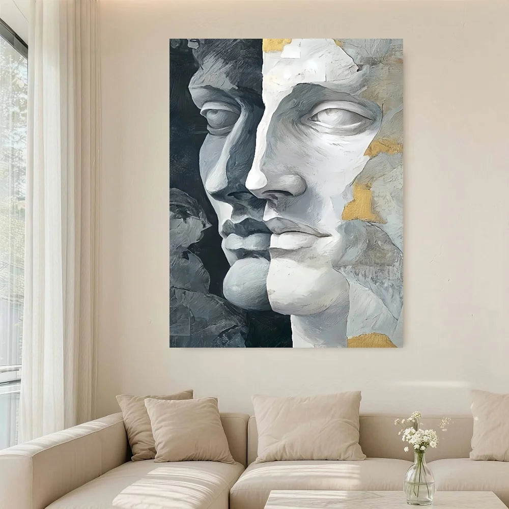 Framed Flat, 1pc Modern Minimalist Abstract Face Wall Art - Black & White Framed Canvas Suitable For Home Decor, Office, - Wrap-