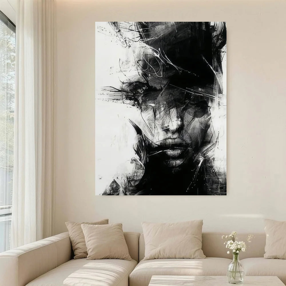 Framed Decoration Contemporary Abstract Painting Black And White Woman Face Art Poster Canvas Wall Art Posters For Room Aestheti