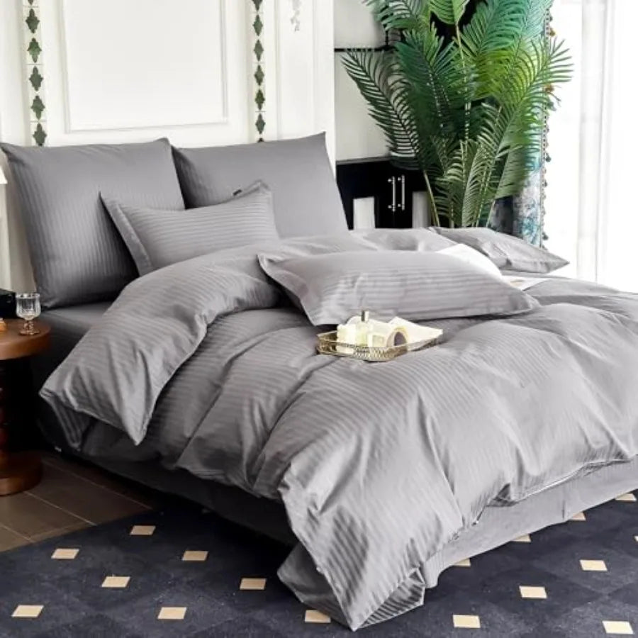 Hotel Collection Duvet Cover Size 100% Cotton Satin Textured Comforter Cover with Zipper 3 Pcs Bedding Set 1 Duvet Cover + 2 Pi