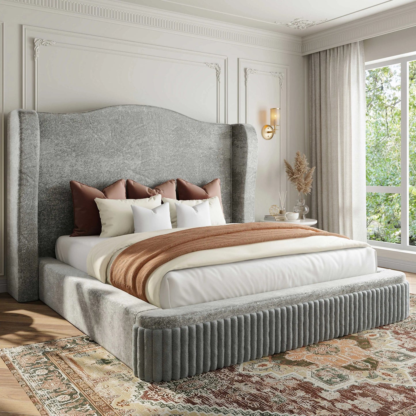 EnHomee 49" Cloud Bed Frame, Soft King Size Bed Frame with Extra High Wingback Headboard, No Box Spring Needed, Easy Assembly