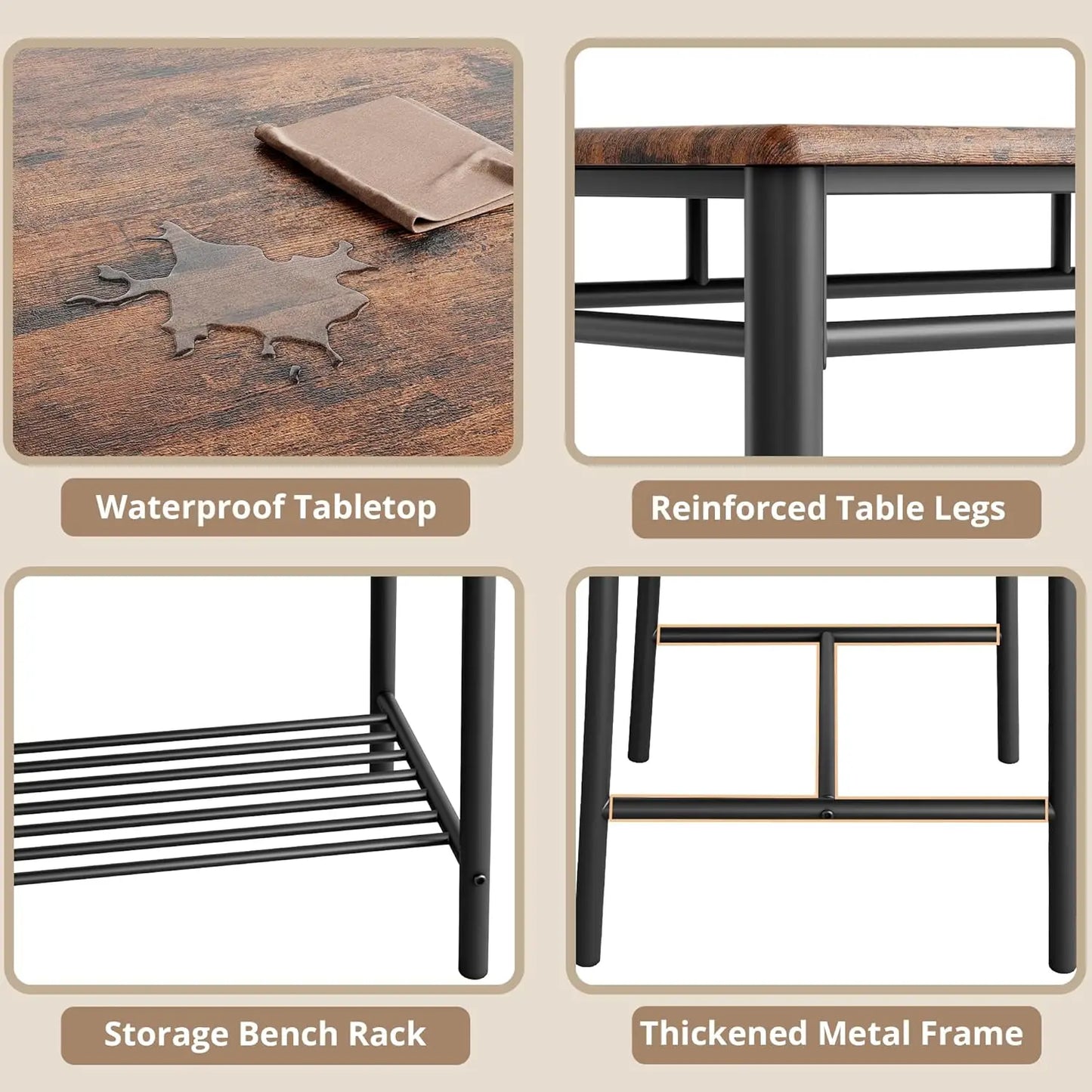 IRONCK Dining Table Set for 4, Kitchen Table with Upholstered Bench and 2 Chairs, Kitchen Table and Chairs Set for Small Space