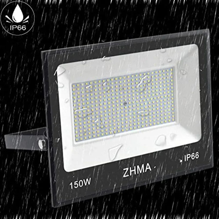 150W LED Flood Light Outdoor, 12000lm LED Work Lights with Plug, IP66 Waterproof Security Lights, 6500K Daylight White floodlig