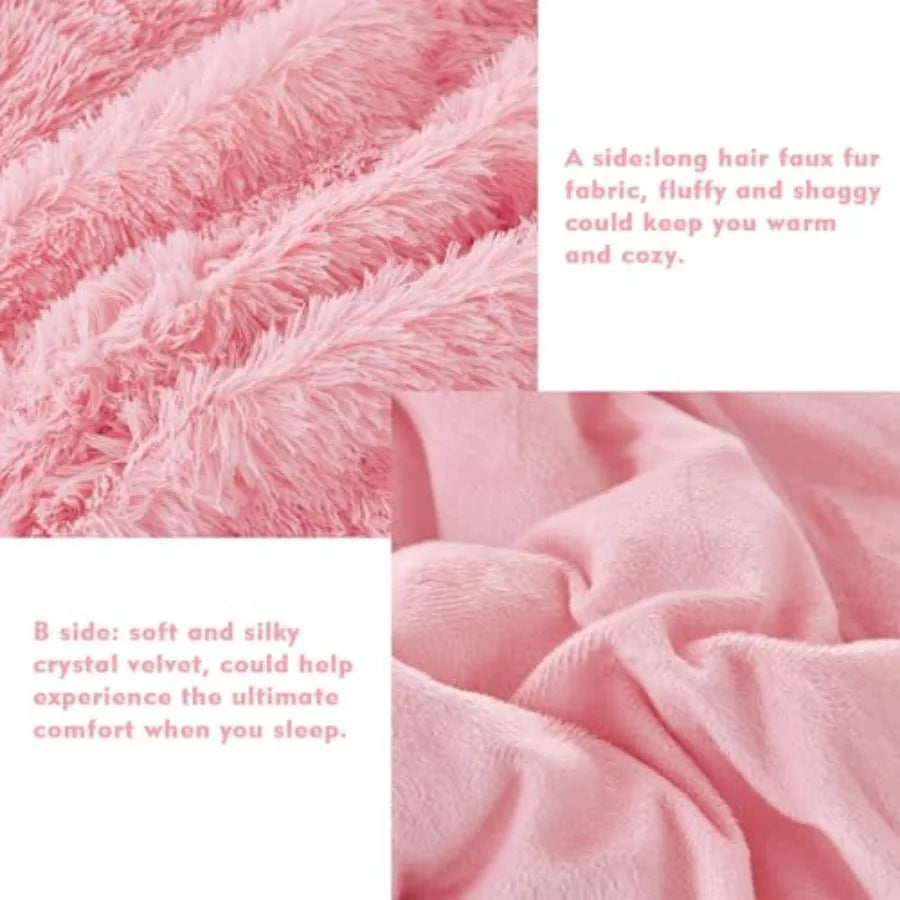 3 Pieces Plush Comforter Sets Full Size Soft Long Faux Fur Shaggy Girls Bedding Set Warm Velvet Fluffy Fuzzy Bed Set for Teens