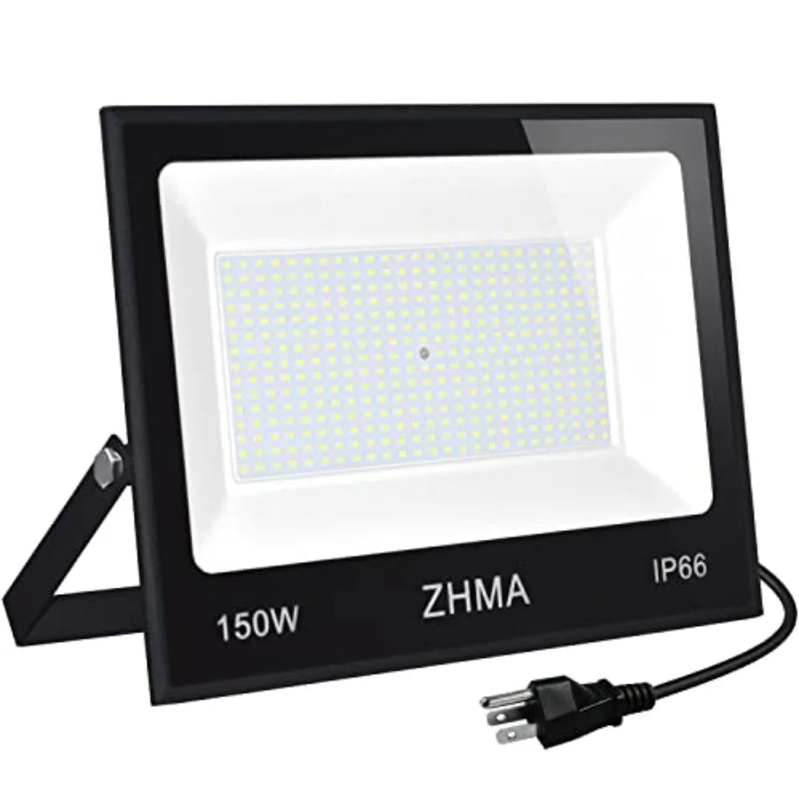 150W LED Flood Light Outdoor, 12000lm LED Work Lights with Plug, IP66 Waterproof Security Lights, 6500K Daylight White floodlig