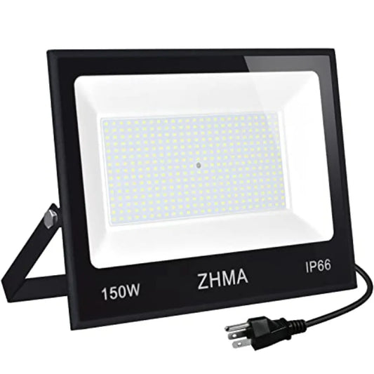 150W LED Flood Light Outdoor, 12000lm LED Work Lights with Plug, IP66 Waterproof Security Lights, 6500K Daylight White floodlig