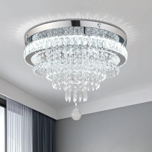 19.7" Crystal Chandeliers Crystal Ceiling Light Fixtures Modern Flush Mount Light LED Chandelier Lamp for Living Room Bedroom Dining Room 6500K Cool White
