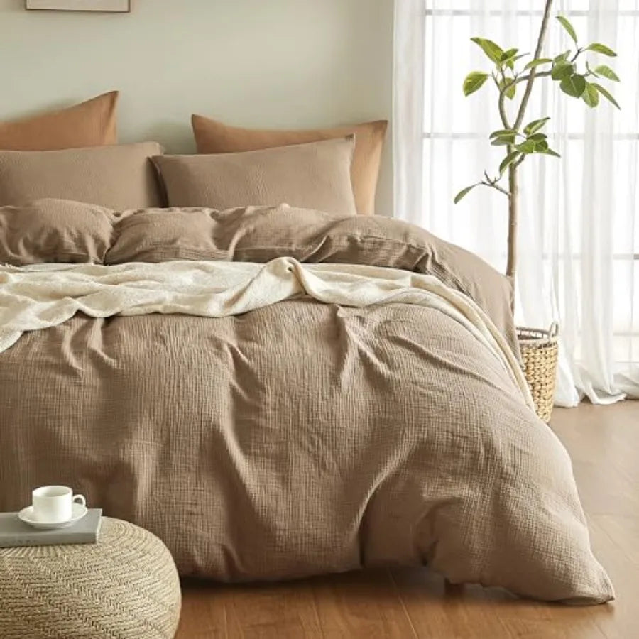 Muslin Duvet Cover Size 100% Washed Cotton Duvet Cover Set Ultra Soft Comforter Cover Linen Like 3 Pieces Minimalist Gauze Duve