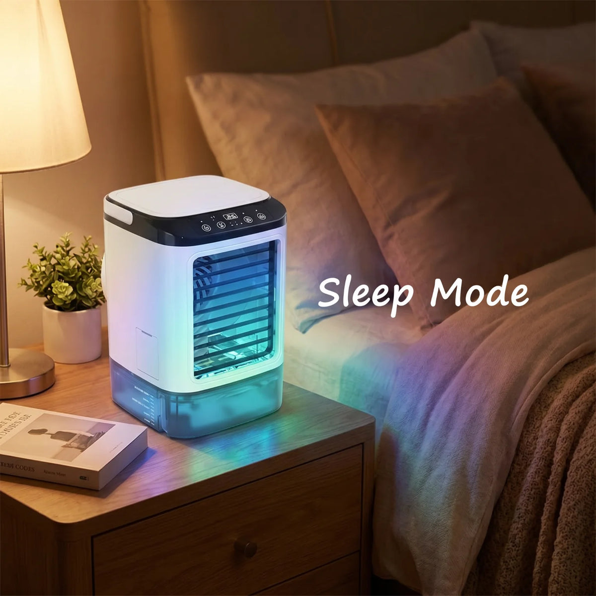 Mini Portable Evaporative Air Cooler 3 Speed Wind Mist Humidifier 7 Color Ambient Light Ice Box Desktop Cooling Fan for Home Office