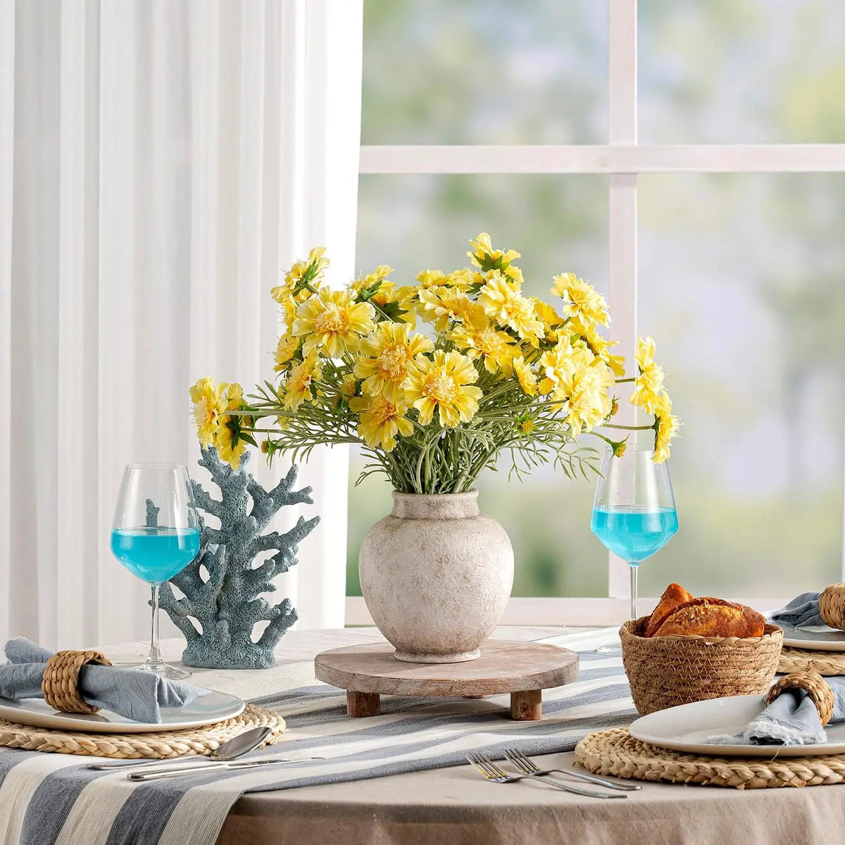 Ceramic Flower Vase, Rustic Farmhouse Decorative Vase Pottery Pampas Grass Vases for Home Decor Table Living Room Entryway Mantel Bookshelf Bedroom Bathroom Kitchen - 6.7" D