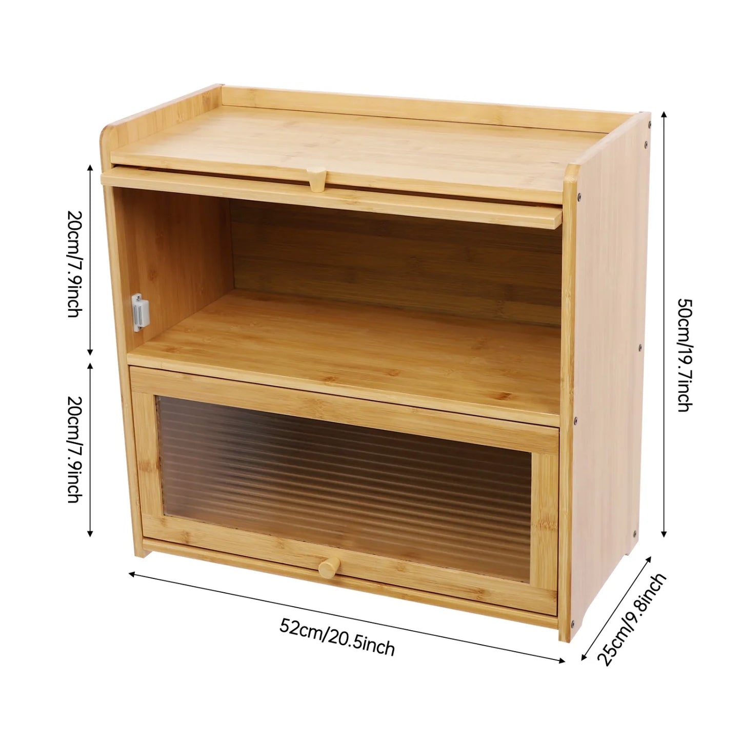 2-Tier Bamboo Storage Cabinet with Acrylic Doors,with Dustproof Design, Each Tier Bearing  About 33.07lbs, for Kitchen, Bathroom, Office