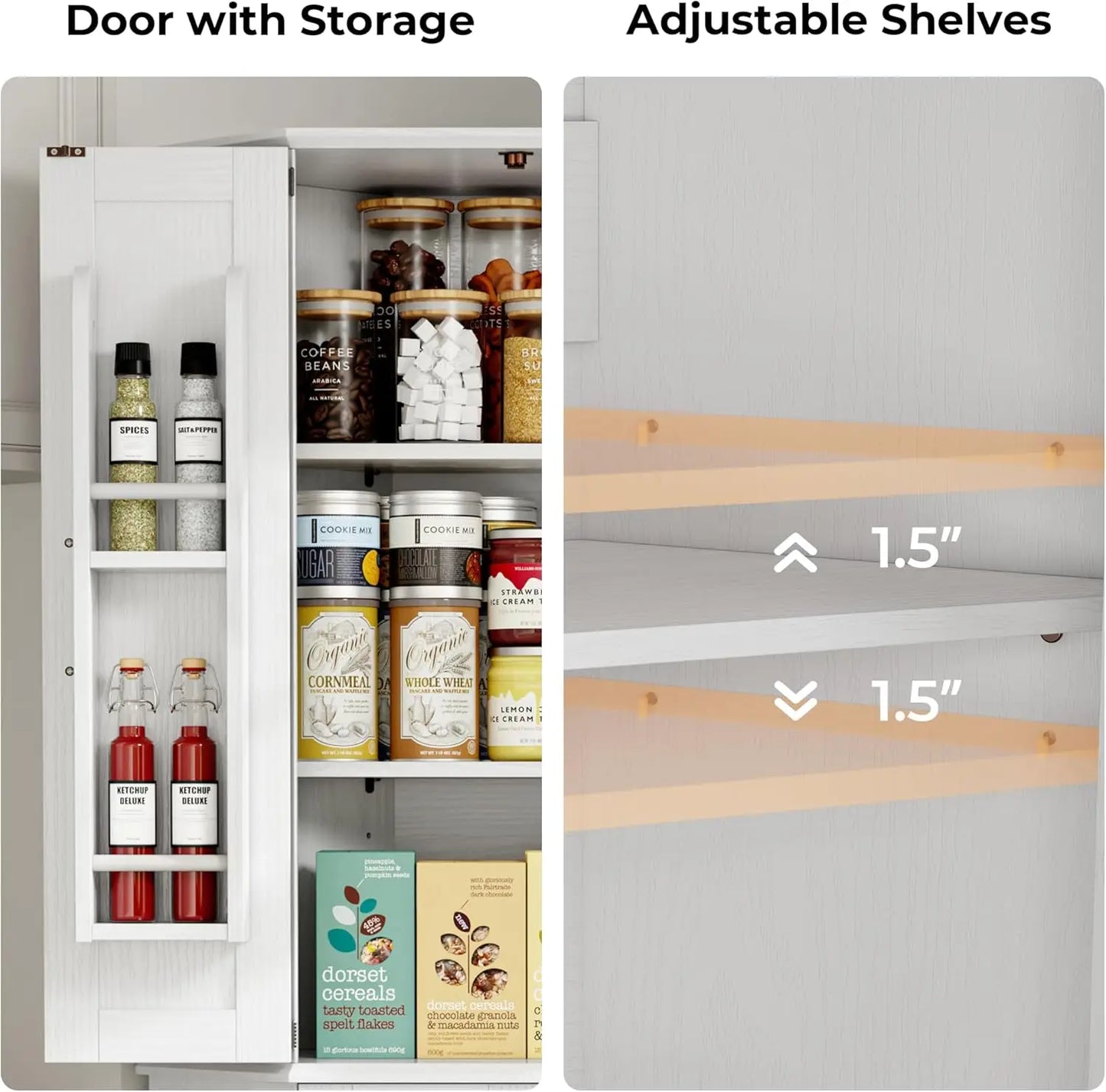 IRONCK Corner Cabinet, 72" Kitchen Pantry Cabinet, 6-Tier Freestanding Farmhouse Pantry with 2 Adjustable Shelves for Kitchen