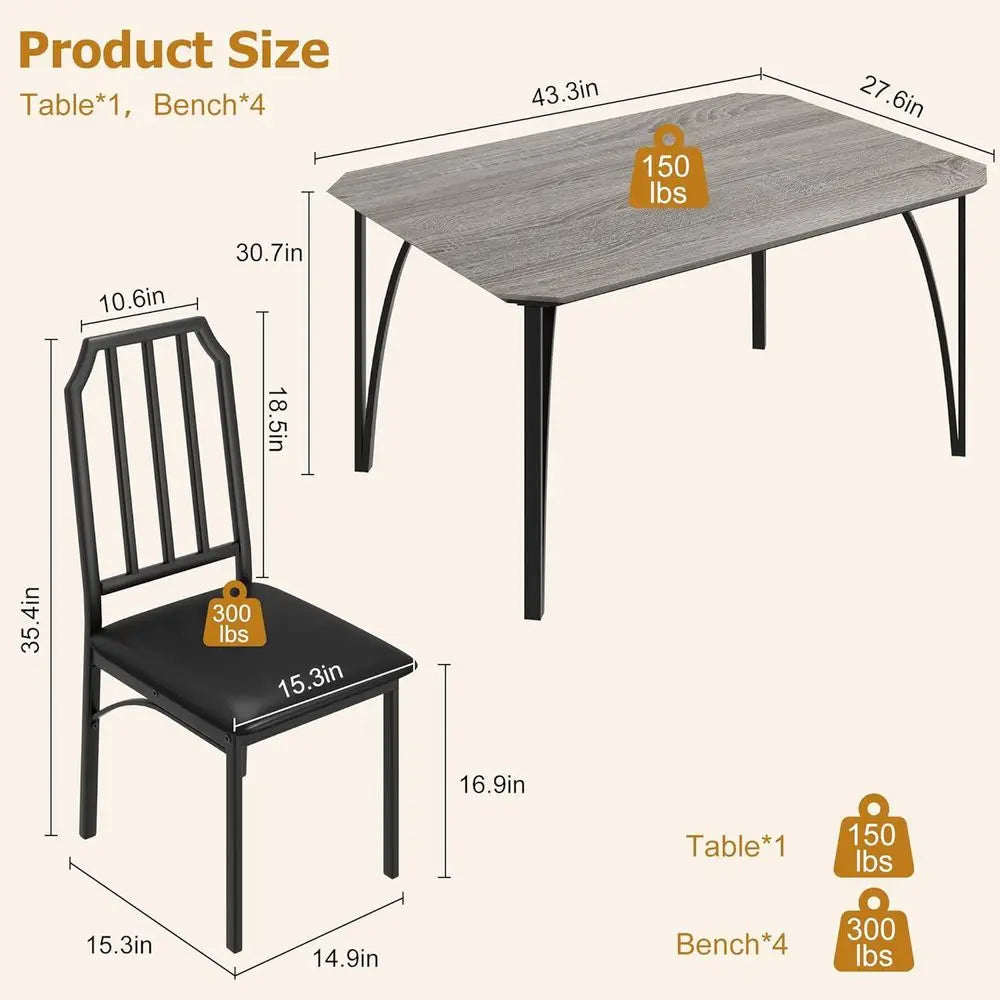 5-Piece Dining Table Set or 4, ern Kitchen Table with Chamered Design and Upholstered Chairs, Leather-Cushioned Seats or Small S