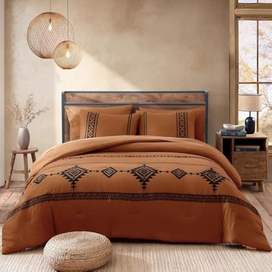 MaiRêve Embroidery Comforter Set, Boho Farmhouse Western Bedding Set, All Season Bed in A Bag Comforter Set with Sheets, Pillowc