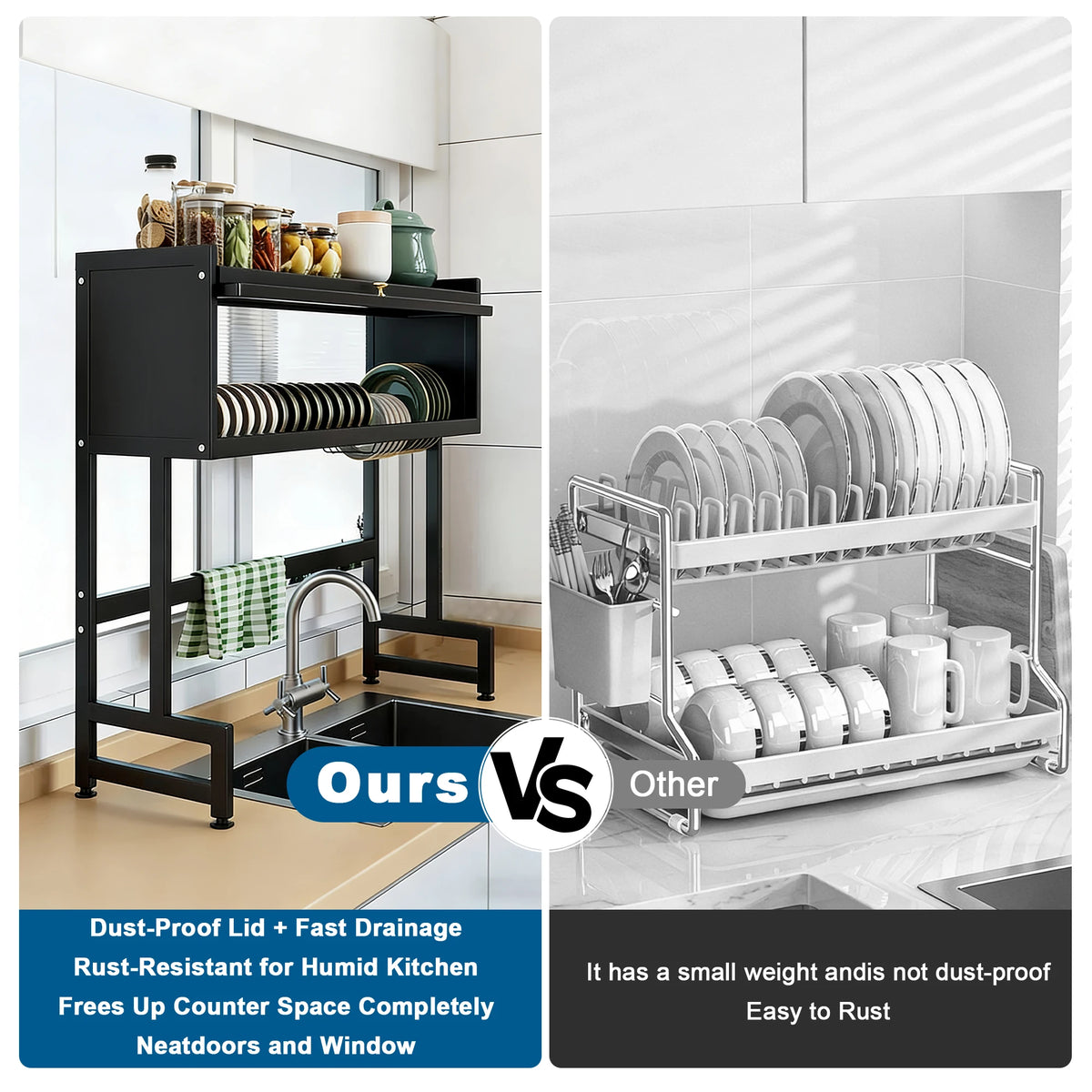 Extra long Drying Rack for Kitchen Sink, Space Saving Dish Rack，Keep Kitchen Sink Shlef Organized Space-Saving Dish Drying Rack, Large Stainless Steel Sink Drying Rack for Dishes- Countertop Organizer for Dishes, Utensils