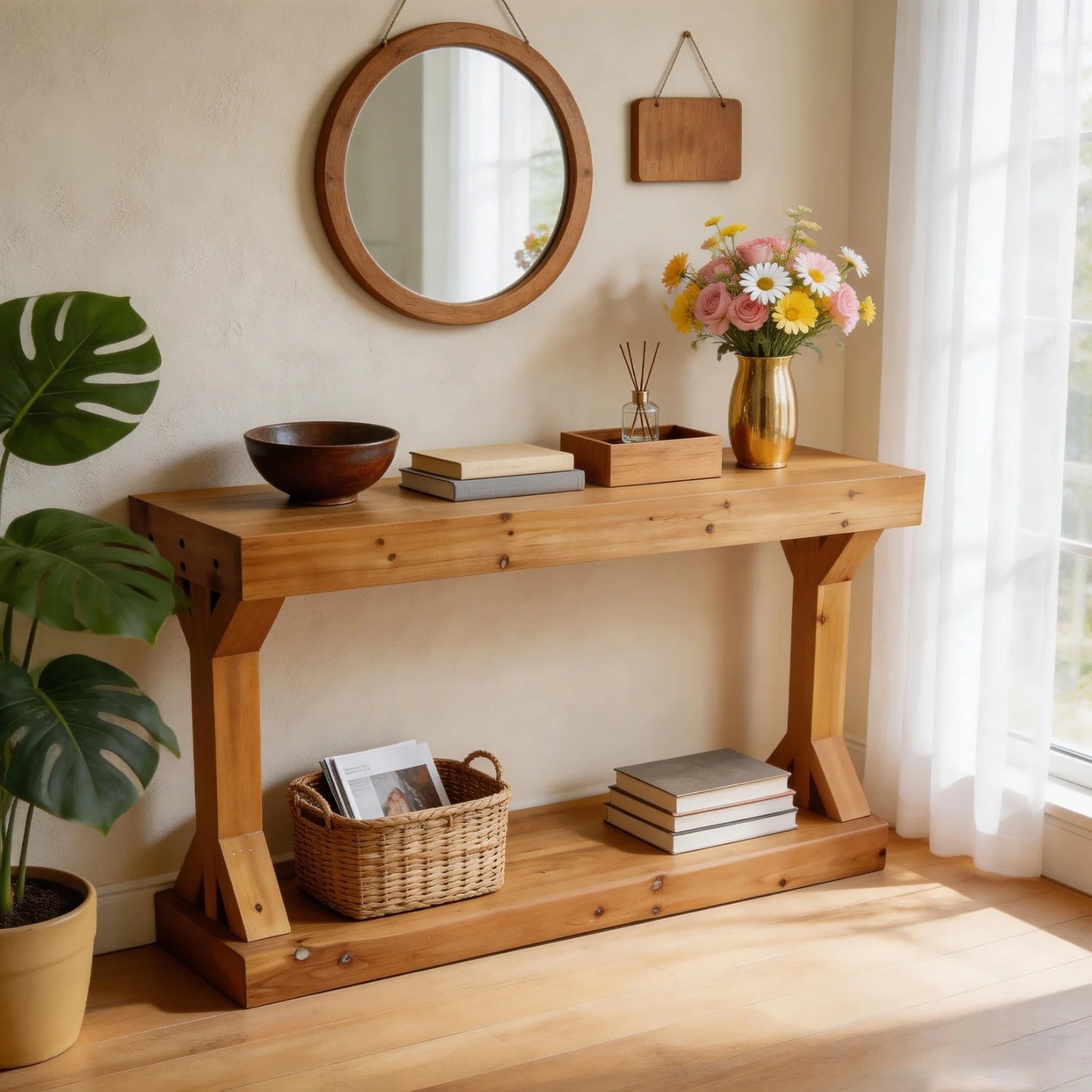 120cm Sofa Console Table for Entryway Living Room Foyers Farmhouse Wood Behind Couch Table with Storage Shelf