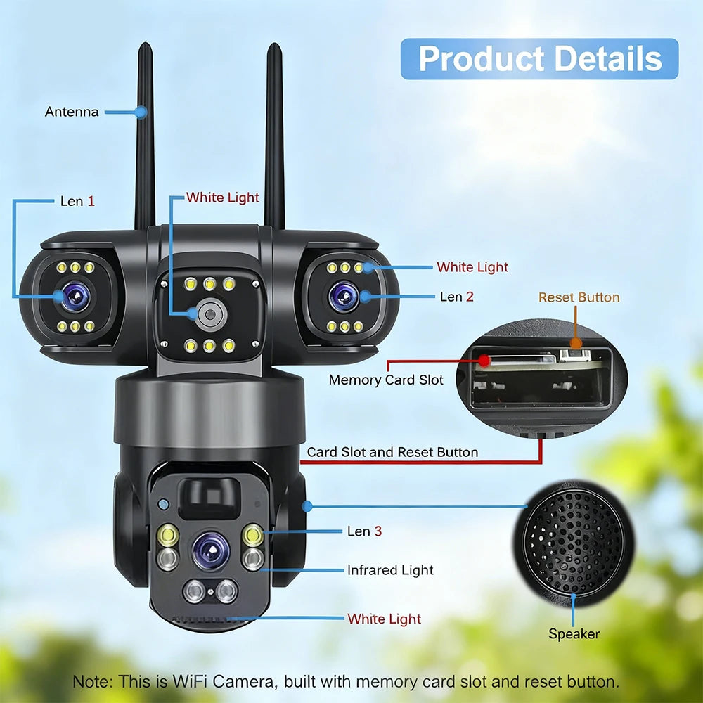 4G WiFi Dual Mode Solar Security Camera 4 Lens Triple Screen 360° Rotation Outdoor Wireless Waterproof Motion Alert Surveillance Cam