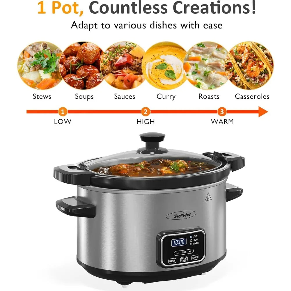4 Quart Programmable Slow Cooker with Locking Lid Removable Ceramic Pot 3 Heat Settings Timer Mini Food Warmer Dishwasher Safe