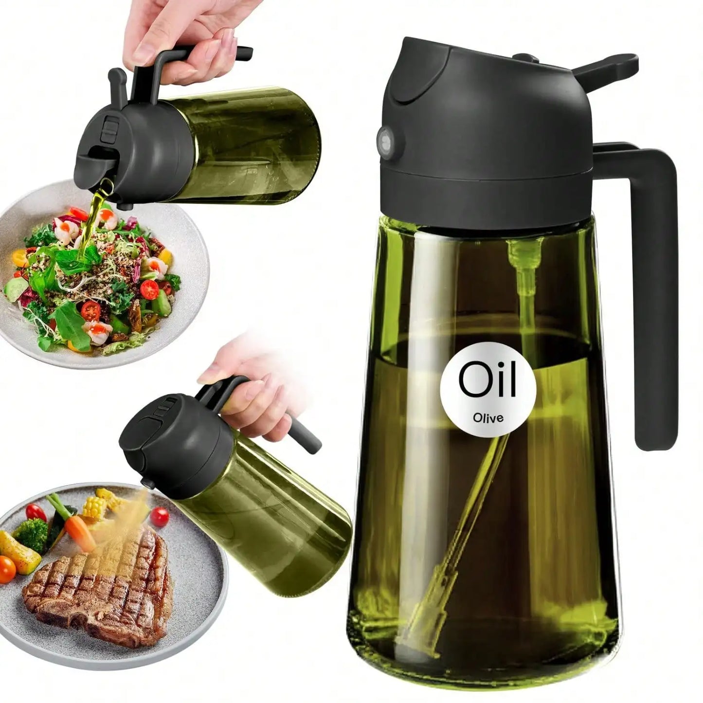 Premium Dark Glass Olive Oil Dispenser 2 In 1 Cooking Oil Spray Bottle Multipurpose Kitchen Oil Mister Perfect For Air Fryer BBQ Grilling Household Cooking Supplies Random Color Shipment