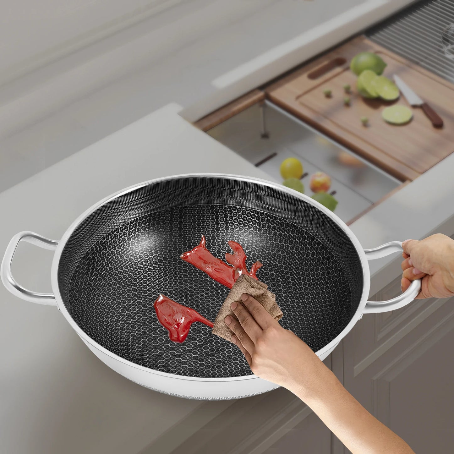 Non-stick Cookware with Lid, Stainless Steel Frying Pan, Modern Cooking Pan for Sauteing, Deep-Frying
