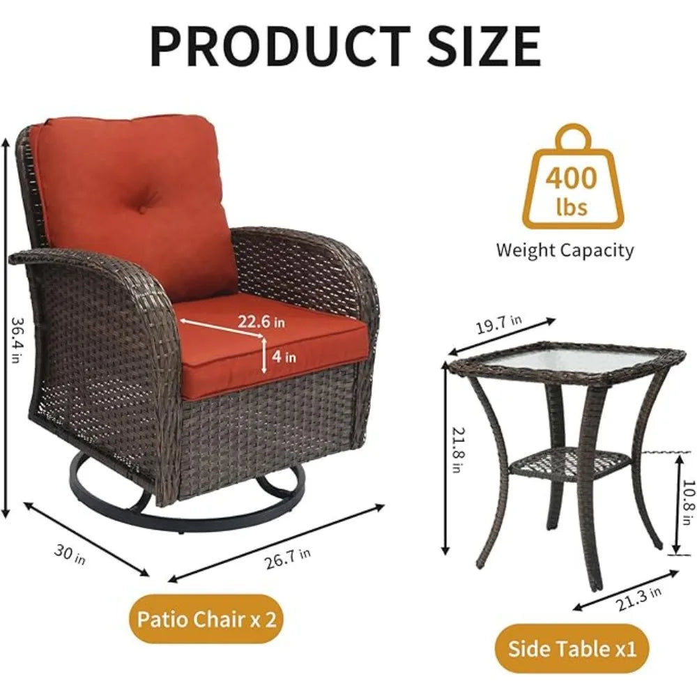 3 Pieces Outdoor Swivel Rocker Patio Chair Set Wicker Patio Swivel Chairs with Side Table Cushions High Back ront Porch Rocking