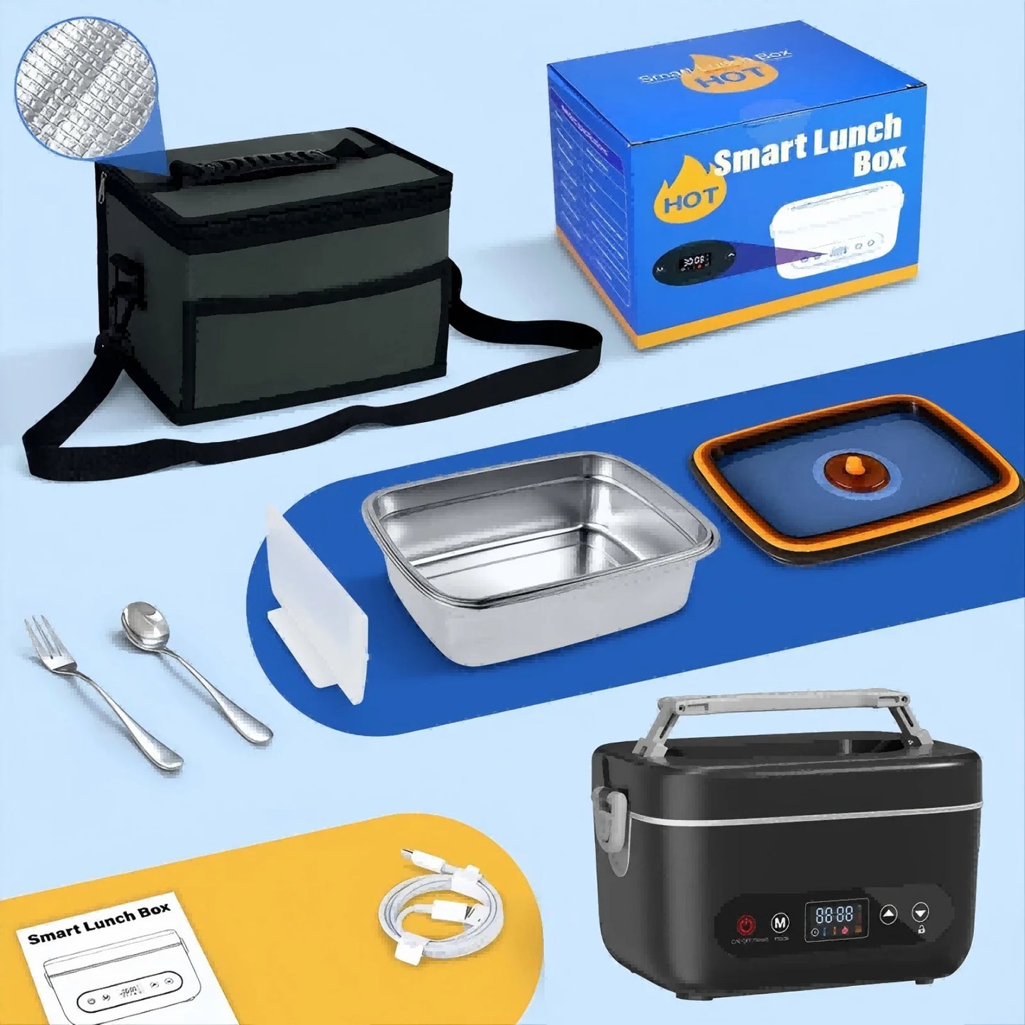 12000 mAh Wireless Lunch Box Portable Food Heater with Five-Sided Heating, Automatic Temperature Control, and Leak-Proof