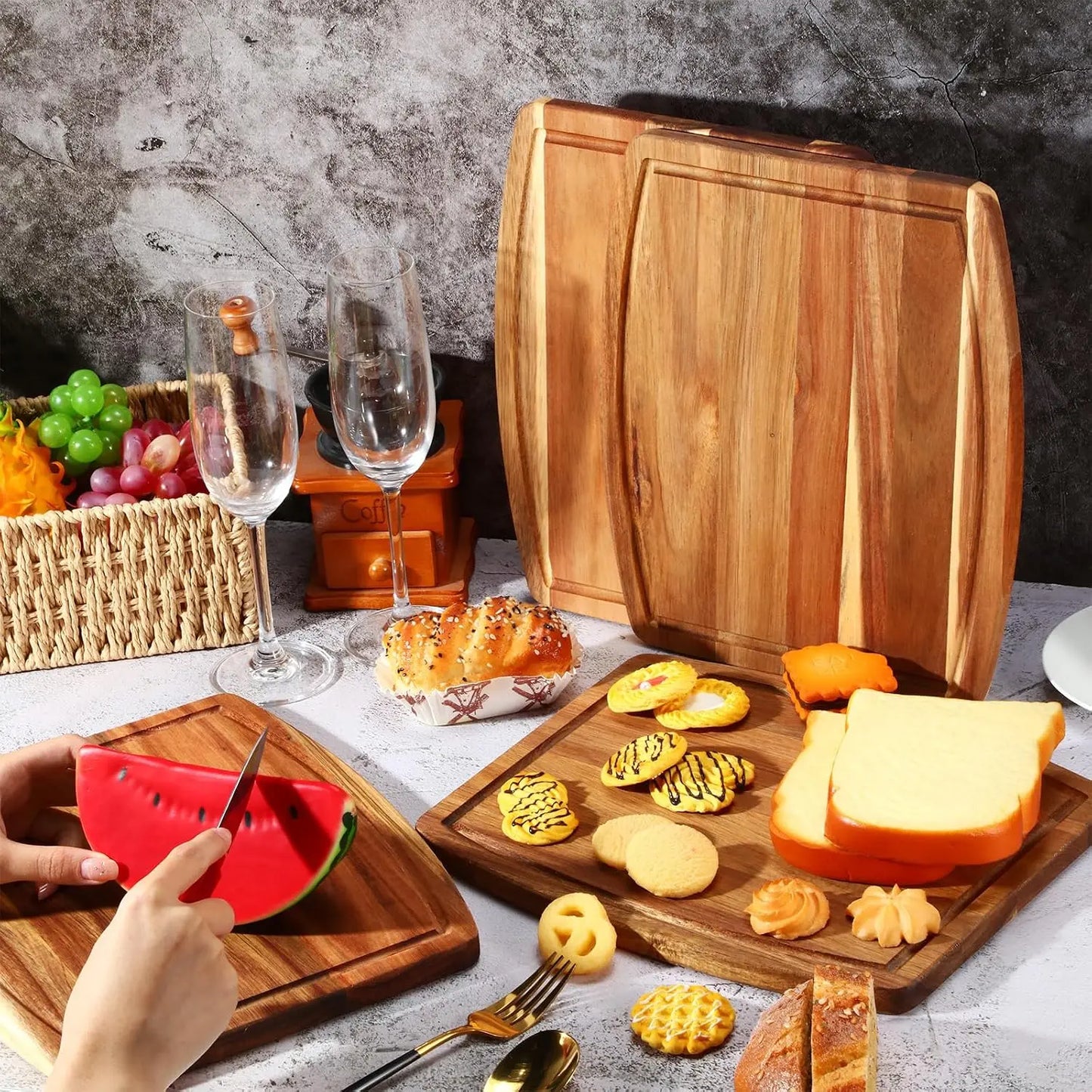 10 Pcs Acacia Wood Cutting Boards Bulk for Laser Engraving, Wooden Serving Platters with Juice Groove, Chopping Charcuterie Board for Party Gifts 10x12 Inch