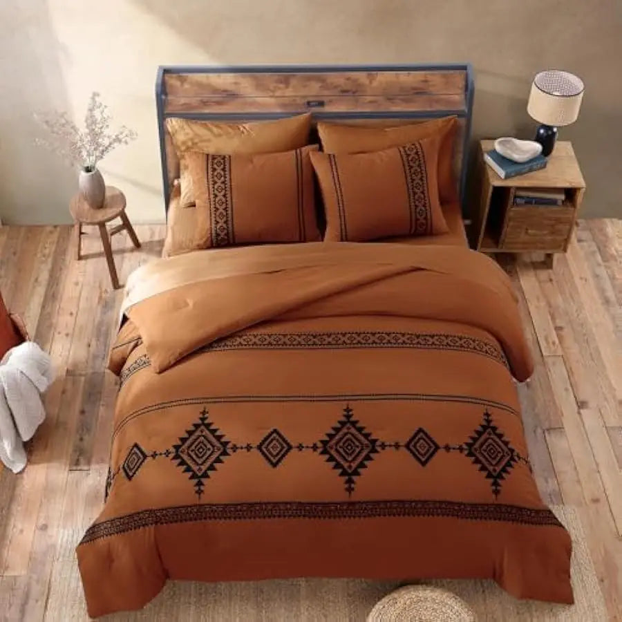 MaiRêve Embroidery Comforter Set, Boho Farmhouse Western Bedding Set, All Season Bed in A Bag Comforter Set with Sheets, Pillowc