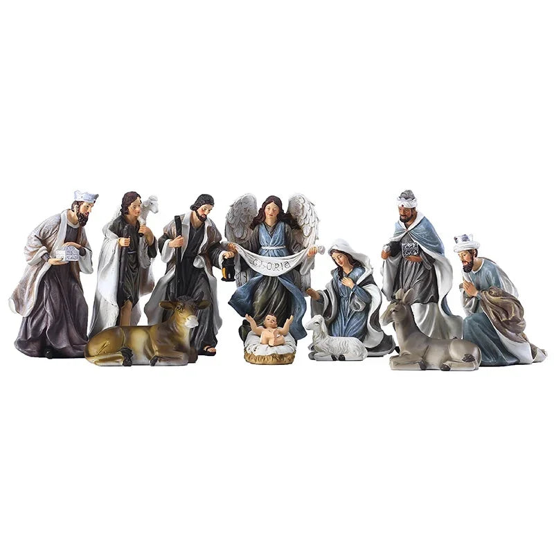 11Pcs/Set 15cm Height Christ Birth of Jesus Ornament Gifts Nativity Scene Crafts Resin Christmas Manger Decoration Catholic Figurines