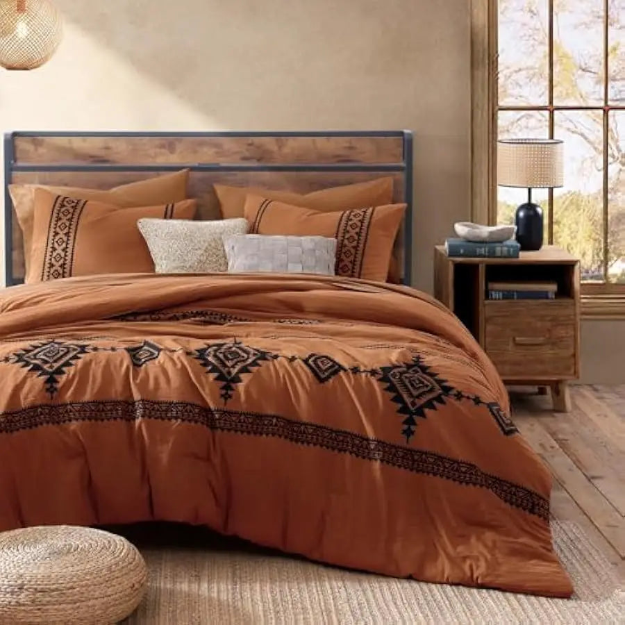 MaiRêve Embroidery Comforter Set, Boho Farmhouse Western Bedding Set, All Season Bed in A Bag Comforter Set with Sheets, Pillowc