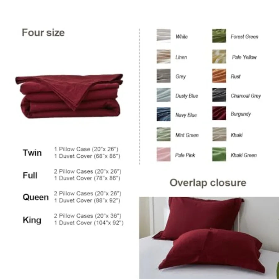 French Linen Duvet Cover Set 88" x 92"- 3 Pieces 1 Comforter Cover2 Pillowcases - Natural Flax Cotton Blend-Solid Color Breatha