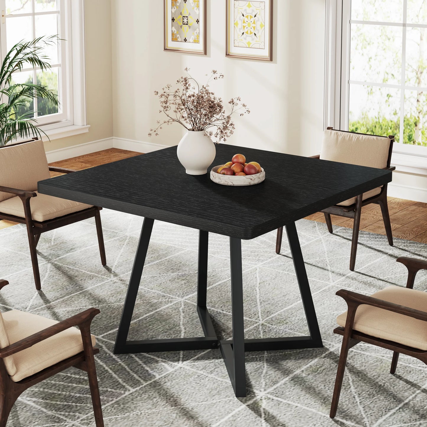Tribesigns Square Dining Table for 4, 31.5" Industrial Dinner Table with Metal Base, Wood Kitchen Table for Dining Room