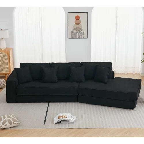 Combination convertible black sofa, 3-seater, foldable convertible sleeper sofa bed, 2-in-1, lamb wool fabric