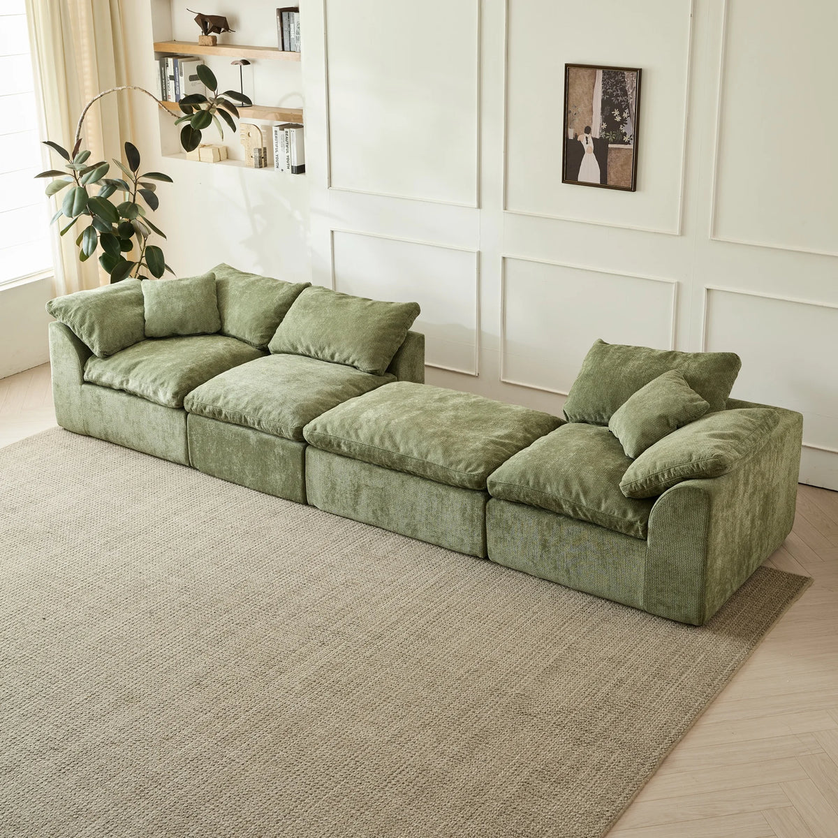 109" Modern Cloud L-Shaped 3-Seater Oversized Deep Seat Chenille Fabric Sofa green Modular Sectional with Ottoman