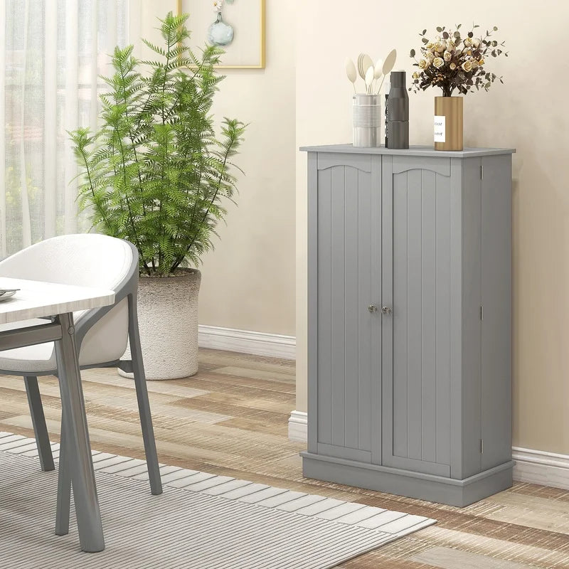 HOMCOM 41" Freestanding Kitchen Cabinet with Double Doors, 12 Shelves, 5-Tier Adjustable Storage, Paper Gray