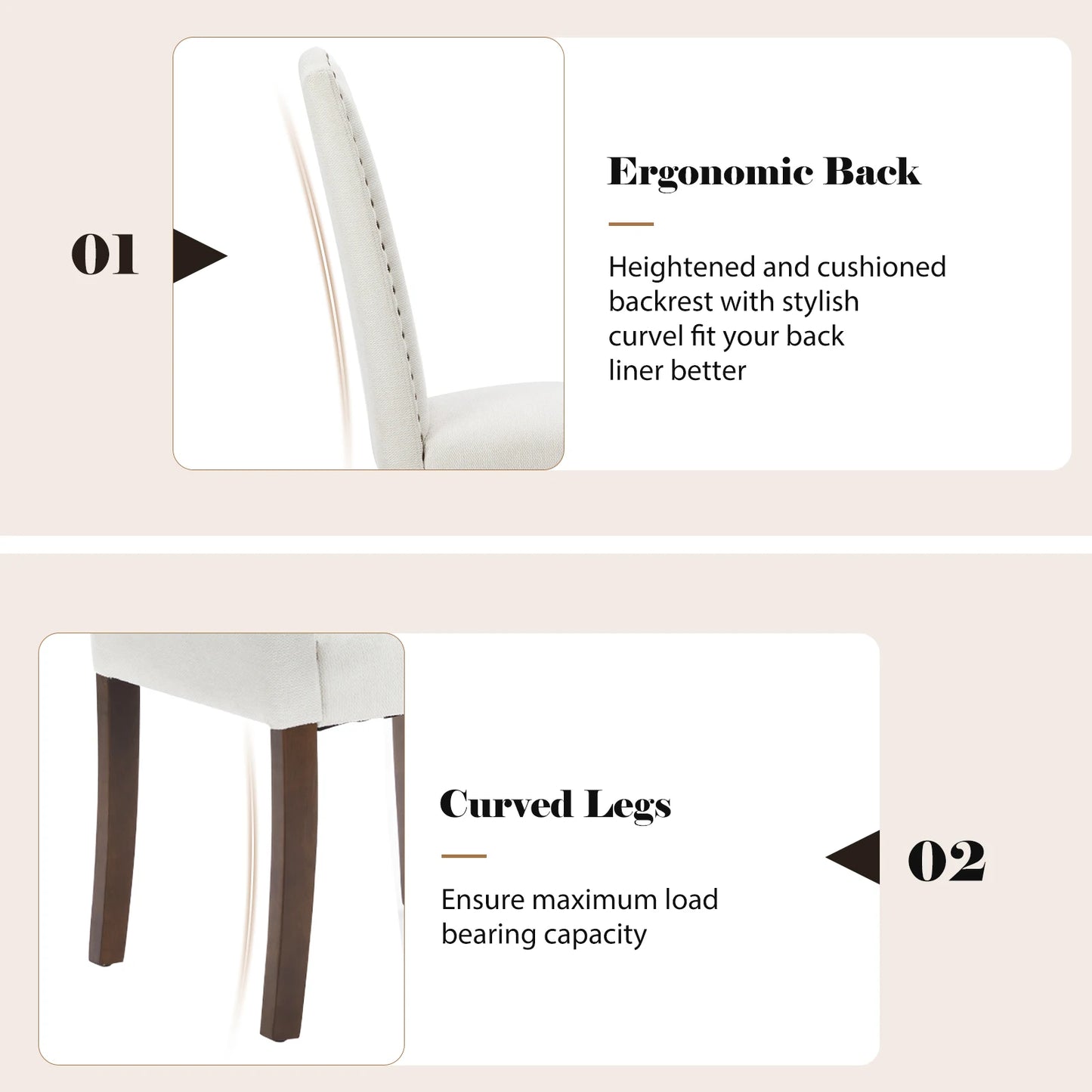 MCQ Dining Chairs Set of 2 Farmhouse Fabric Upholstered Kitchen Chairs with Wooden Legs and Padded Seat Modern Accent Chairs for Dining Room Kitchen Living Room